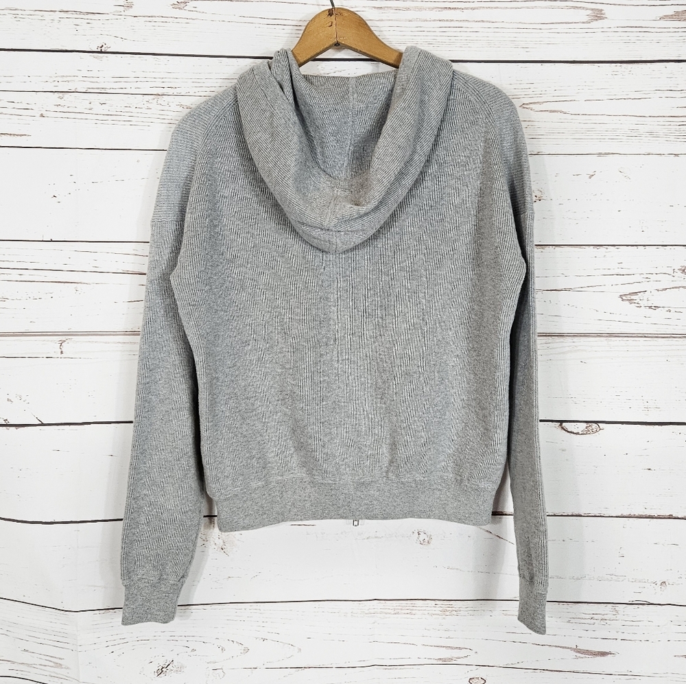 White + Warren | Gray Ribbed Knit Zip Up Hoodie - Picture 5 of 7